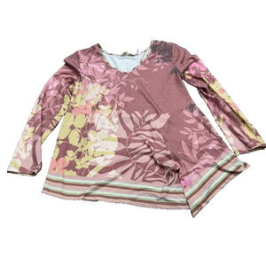 Soft Surroundings Womens Adela Asymmetrical Top Tunic Floral Print Pink Size PS